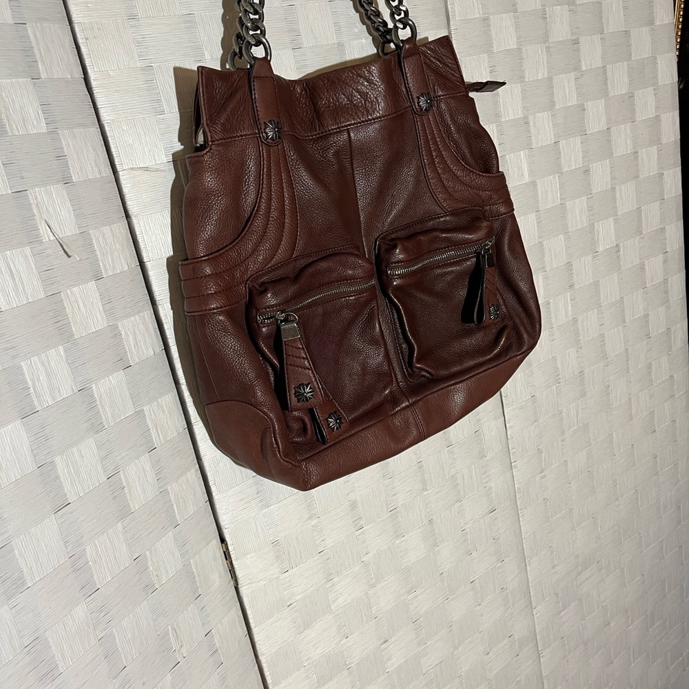 B. Makowsky Rich Brown Leather Shoulder Tote handbag Fall Ready